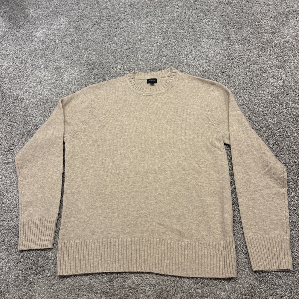 J Crew Mens Sweater Merino Wool Blend Beige Soft Medium Med M Excellent Preppy